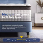 Matelas hybride Kescas Premium 12 pouces fermeté moyenne – Compatible avec sommier plateforme, sommier tapissier ou sommier à lattes