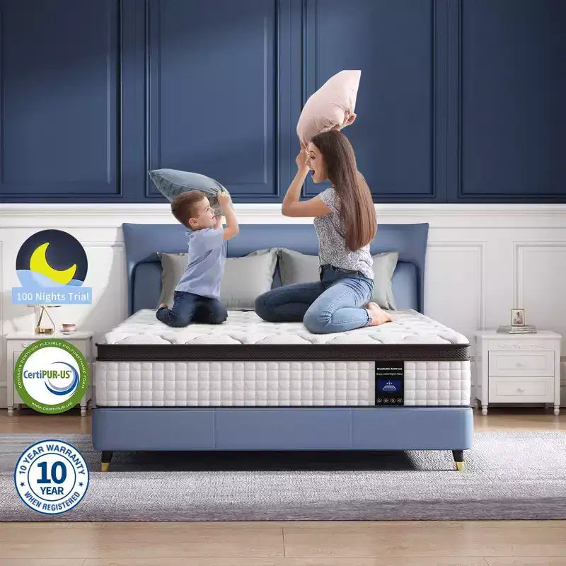 Matelas hybride Kescas Premium 12 pouces fermeté moyenne – Compatible avec sommier plateforme, sommier tapissier ou sommier à lattes