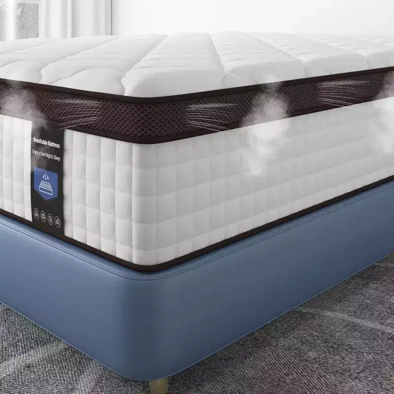 Matelas hybride Kescas Premium 12 pouces fermeté moyenne – Compatible avec sommier plateforme, sommier tapissier ou sommier à lattes