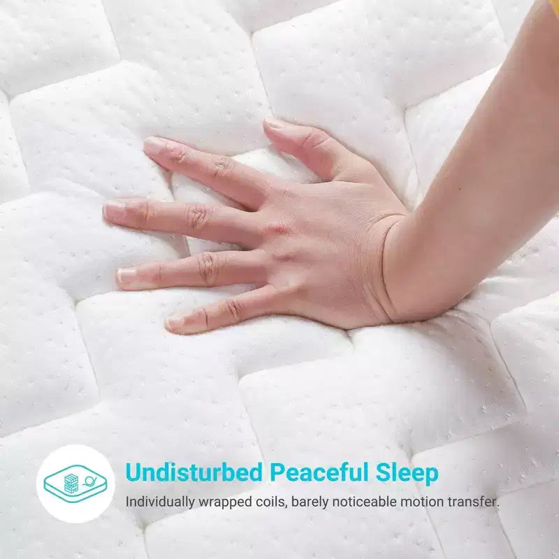 Matelas hybride Serweet 8 pouces en charbon de bambou respirant - Compatible avec les lits plateforme, les sommiers tapissiers ou les bases à lattes