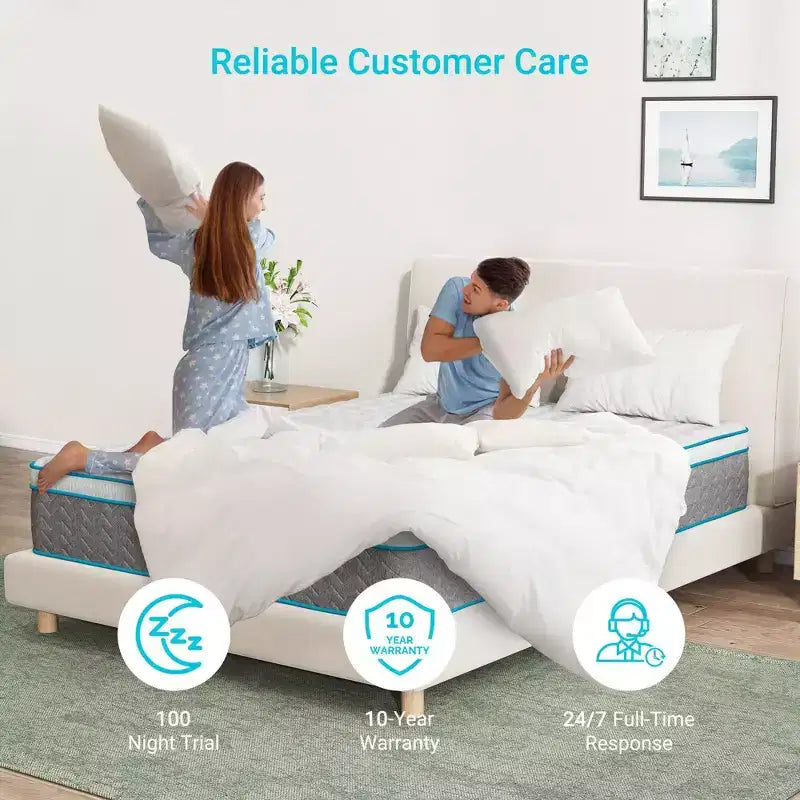 Matelas hybride Serweet 8 pouces en charbon de bambou respirant - Compatible avec les lits plateforme, les sommiers tapissiers ou les bases à lattes