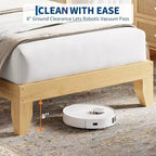 Cadre de lit en rotin avec tête de lit en rotin naturel et lumières LED, support à lattes en bois, pas besoin de sommier tapissier, naturel