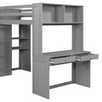 Lit superposé en L Luxystar avec bureau, bibliothèque et armoire, jumeau sur jumeau