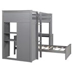 Lit superposé en L Luxystar avec bureau, bibliothèque et armoire, jumeau sur jumeau