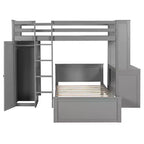 Lit superposé en L Luxystar avec bureau, bibliothèque et armoire, jumeau sur jumeau