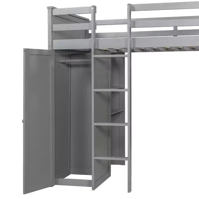 Lit superposé en L Luxystar avec bureau, bibliothèque et armoire, jumeau sur jumeau