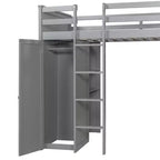 Lit superposé en L Luxystar avec bureau, bibliothèque et armoire, jumeau sur jumeau