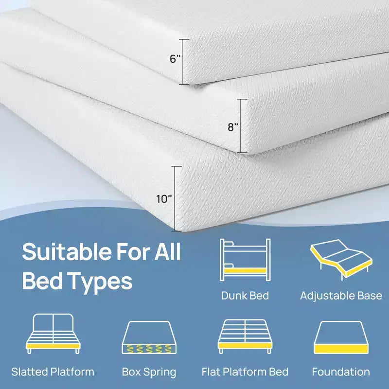 Matelas Greenstell en mousse à mémoire de forme au gel rafraîchissant de 6 pouces pour adultes, mousse de soutien au charbon de bambou, fermeté moyenne