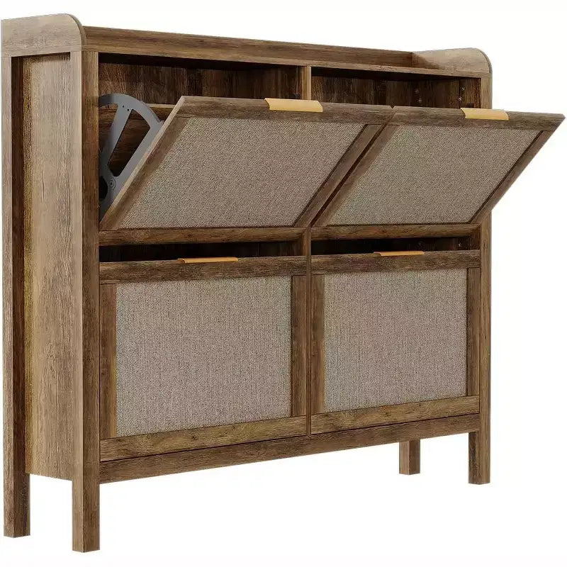 Garvee Rattan Shoe Cabinet,47 Freestanding Narrow Entryway Organizer with 4 Turn over Drawers, Adjustable Shelves, Holds 32-50 Pairs