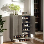 Karl Home 31.6 Inch 2 Door 1 Panel 1 Shelf Conical Leg Slatted Shoe Cabinet