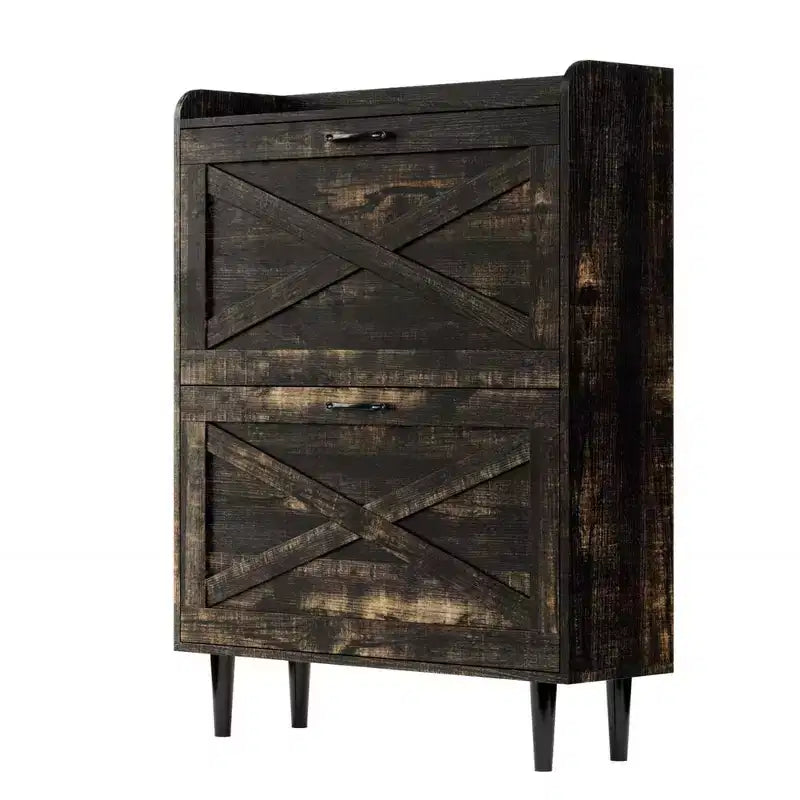 Karl Home 2 Abattants 1 Barrière Meuble à Chaussures Porte de Grange en Mélaminé Embossé 31.6In Chêne Noir