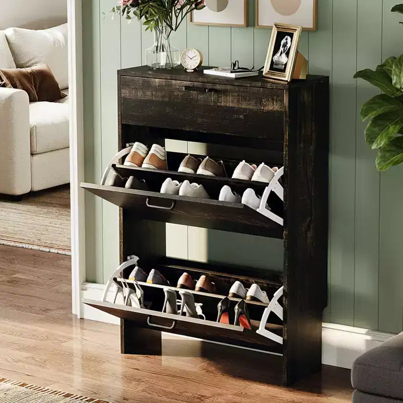 Meuble à chaussures Karl Home avec 3 portes abattantes Blanc et Chêne