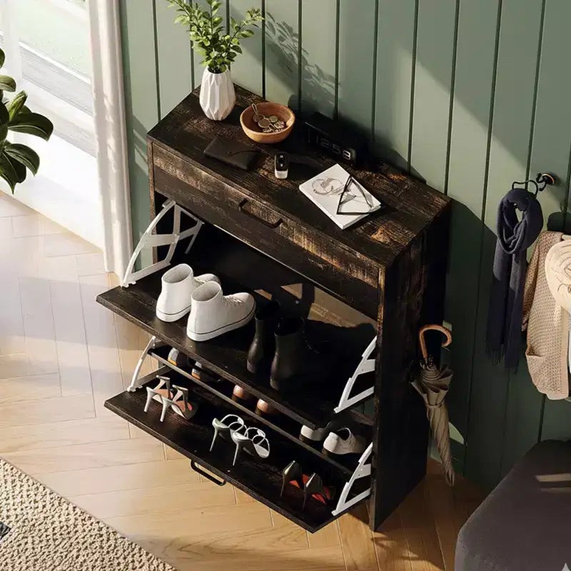 Meuble à chaussures Karl Home avec 3 portes abattantes Blanc et Chêne
