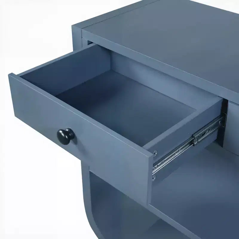 ModernLuxe – Console incurvée, table d'entrée, table de canapé, support d'exposition, table d'appoint avec 3 tiroirs à fermeture douce et 2 étagères ouvertes