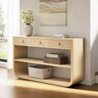 ModernLuxe – Console incurvée, table d'entrée, table de canapé, support d'exposition, table d'appoint avec 3 tiroirs à fermeture douce et 2 étagères ouvertes