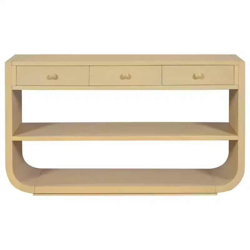ModernLuxe – Console incurvée, table d'entrée, table de canapé, support d'exposition, table d'appoint avec 3 tiroirs à fermeture douce et 2 étagères ouvertes