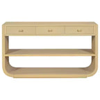 ModernLuxe – Console incurvée, table d'entrée, table de canapé, support d'exposition, table d'appoint avec 3 tiroirs à fermeture douce et 2 étagères ouvertes