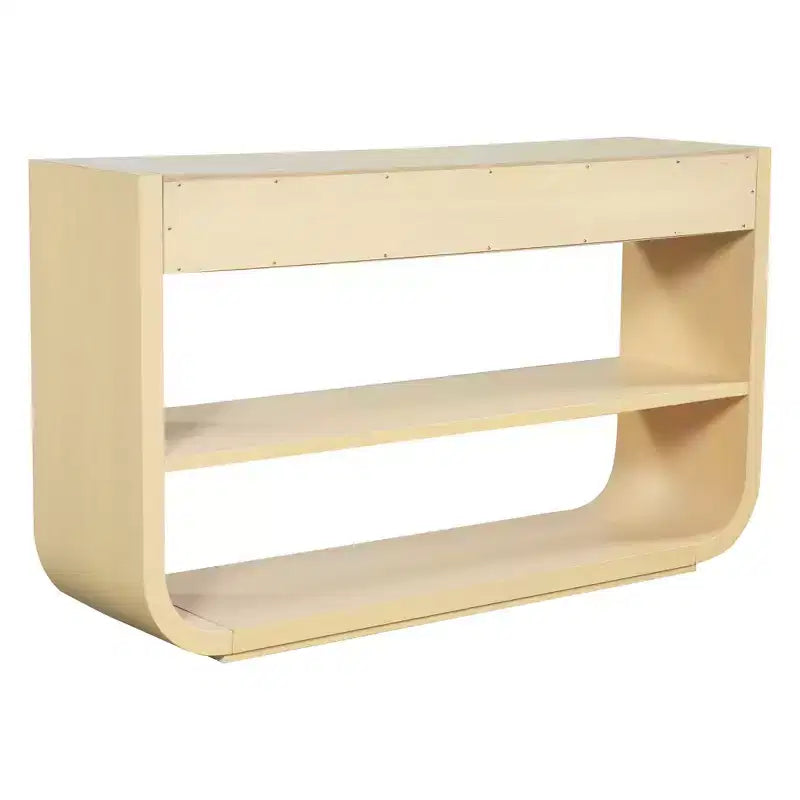 ModernLuxe – Console incurvée, table d'entrée, table de canapé, support d'exposition, table d'appoint avec 3 tiroirs à fermeture douce et 2 étagères ouvertes