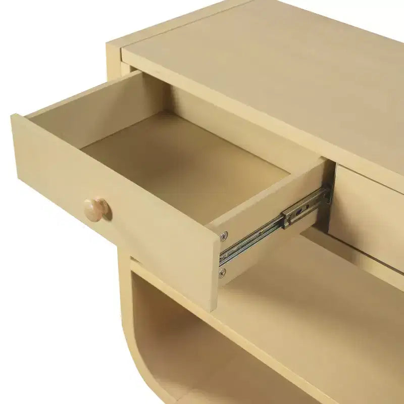 ModernLuxe – Console incurvée, table d'entrée, table de canapé, support d'exposition, table d'appoint avec 3 tiroirs à fermeture douce et 2 étagères ouvertes