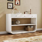 ModernLuxe – Console incurvée, table d'entrée, table de canapé, support d'exposition, table d'appoint avec 3 tiroirs à fermeture douce et 2 étagères ouvertes