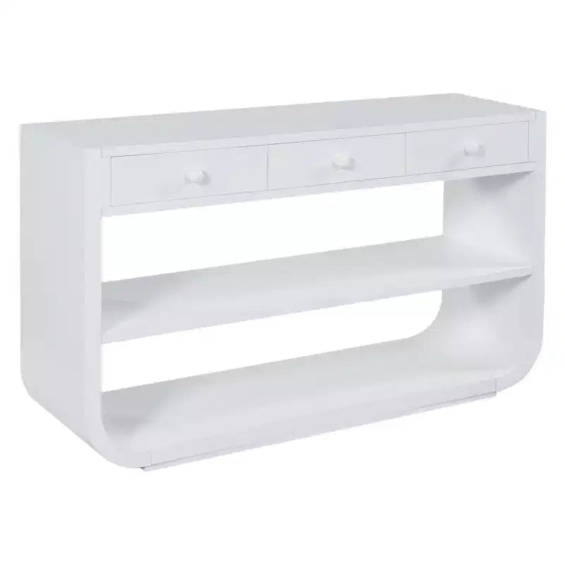 ModernLuxe – Console incurvée, table d'entrée, table de canapé, support d'exposition, table d'appoint avec 3 tiroirs à fermeture douce et 2 étagères ouvertes