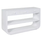 ModernLuxe – Console incurvée, table d'entrée, table de canapé, support d'exposition, table d'appoint avec 3 tiroirs à fermeture douce et 2 étagères ouvertes