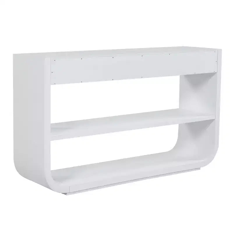 ModernLuxe – Console incurvée, table d'entrée, table de canapé, support d'exposition, table d'appoint avec 3 tiroirs à fermeture douce et 2 étagères ouvertes