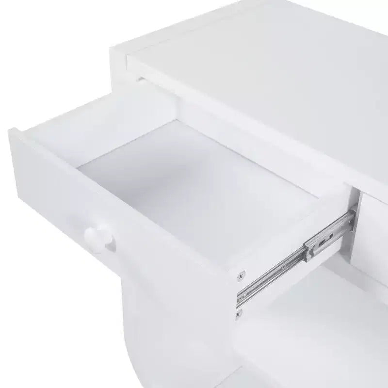 ModernLuxe – Console incurvée, table d'entrée, table de canapé, support d'exposition, table d'appoint avec 3 tiroirs à fermeture douce et 2 étagères ouvertes