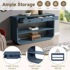 ModernLuxe – Console incurvée, table d'entrée, table de canapé, support d'exposition, table d'appoint avec 3 tiroirs à fermeture douce et 2 étagères ouvertes