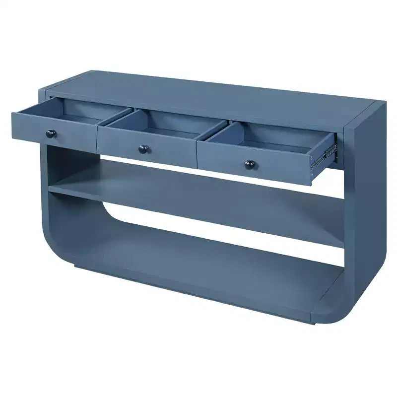 ModernLuxe – Console incurvée, table d'entrée, table de canapé, support d'exposition, table d'appoint avec 3 tiroirs à fermeture douce et 2 étagères ouvertes