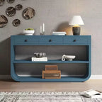 ModernLuxe Curved Console Table Entryway Table Sofa Side Table Display Stand Accent Table with 3 Soft-Close Drawers & 2 Open Shelves