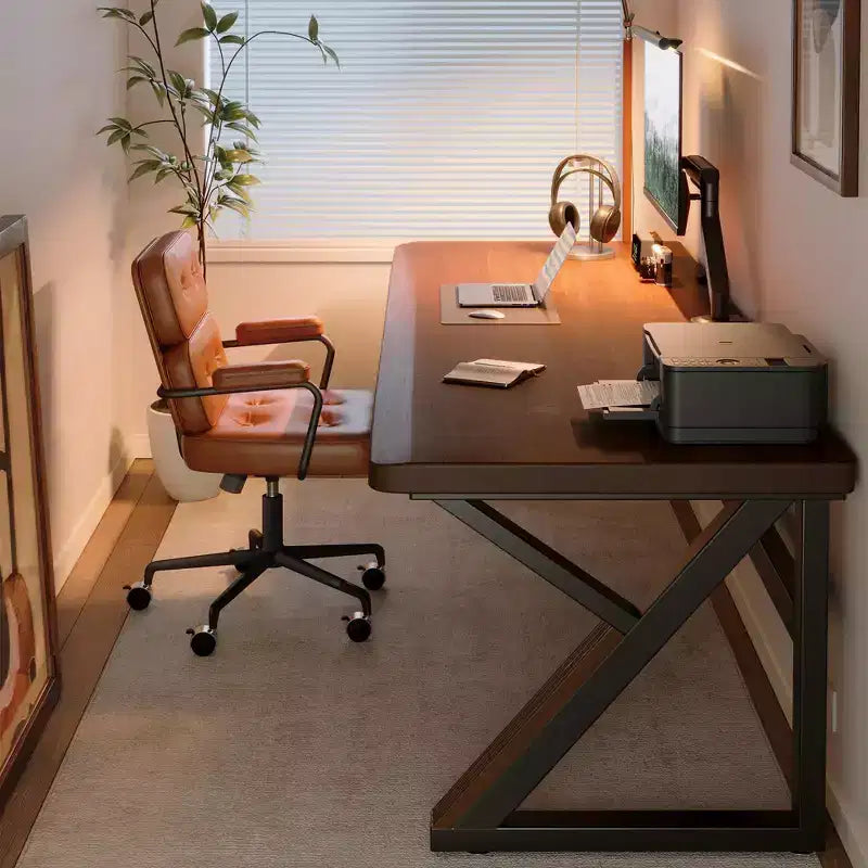 GDFStudio Ifeoma Bureau extra long moderne en bois avec pieds en K en acier au carbone