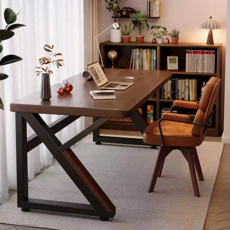 GDFStudio Ifeoma Bureau extra long moderne en bois avec pieds en K en acier au carbone