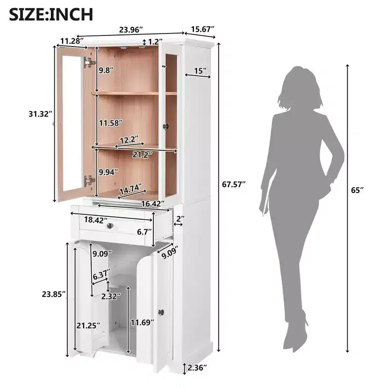 Clihome Meuble de rangement de salle de bain de 171,6 cm de haut avec étagères réglables et tiroir, tour de lin autoportante moderne, conception à fermeture douce