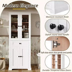 Clihome Meuble de rangement de salle de bain de 171,6 cm de haut avec étagères réglables et tiroir, tour de lin autoportante moderne, conception à fermeture douce