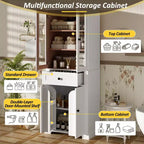 Clihome Meuble de rangement de salle de bain de 171,6 cm de haut avec étagères réglables et tiroir, tour de lin autoportante moderne, conception à fermeture douce