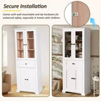 Clihome Meuble de rangement de salle de bain de 171,6 cm de haut avec étagères réglables et tiroir, tour de lin autoportante moderne, conception à fermeture douce