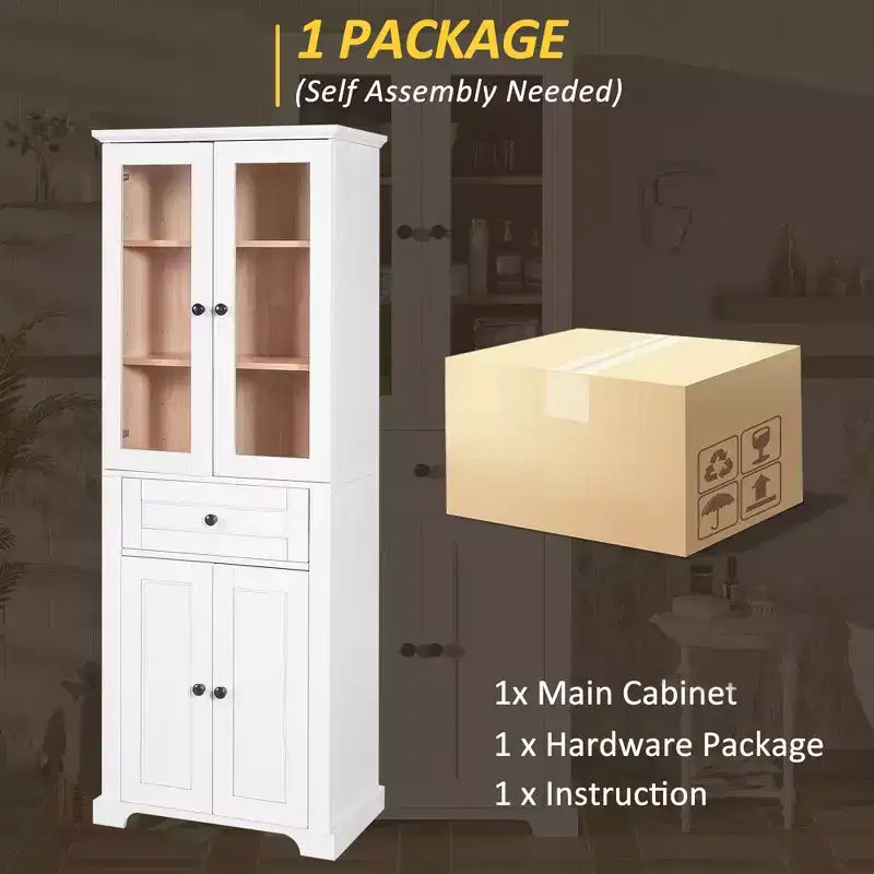 Clihome Meuble de rangement de salle de bain de 171,6 cm de haut avec étagères réglables et tiroir, tour de lin autoportante moderne, conception à fermeture douce