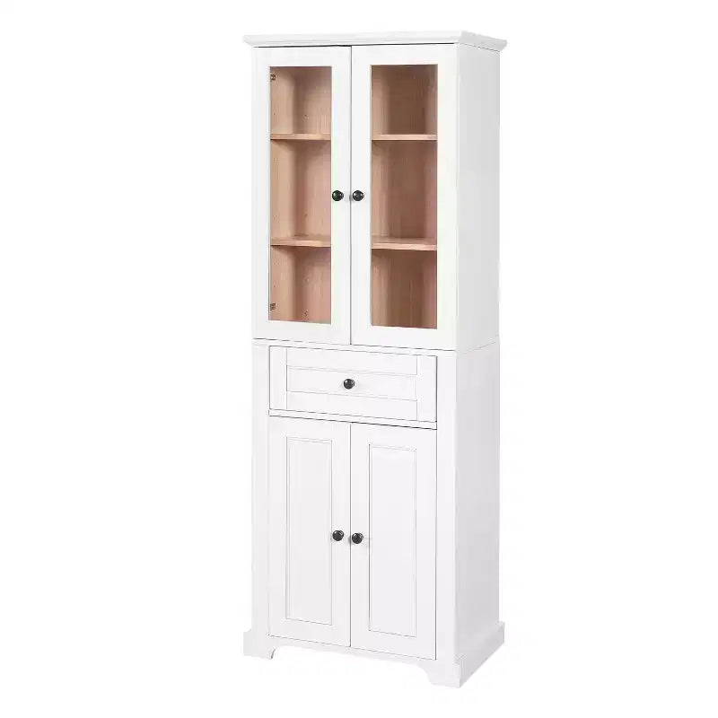 Clihome Meuble de rangement de salle de bain de 171,6 cm de haut avec étagères réglables et tiroir, tour de lin autoportante moderne, conception à fermeture douce