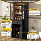 Clihome Meuble de rangement de salle de bain de 171,6 cm de haut avec étagères réglables et tiroir, tour de lin autoportante moderne, conception à fermeture douce