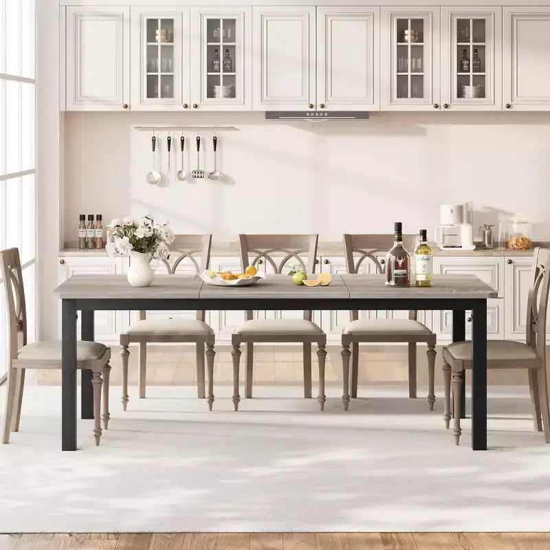 Table de salle à manger rectangulaire de 199,9 cm pour 6-8 personnes, table de cuisine et de salle à manger moderne avec cadre en métal, table seule - Gris