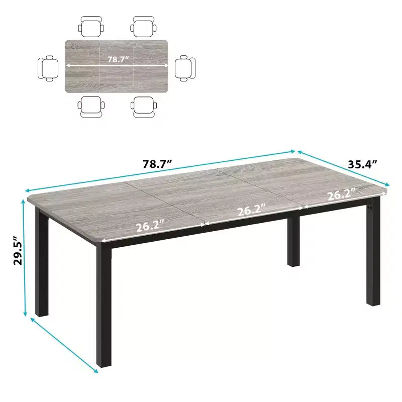 Table de salle à manger rectangulaire de 199,9 cm pour 6-8 personnes, table de cuisine et de salle à manger moderne avec cadre en métal, table seule - Gris