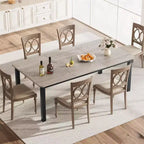Table de salle à manger rectangulaire de 199,9 cm pour 6-8 personnes, table de cuisine et de salle à manger moderne avec cadre en métal, table seule - Gris