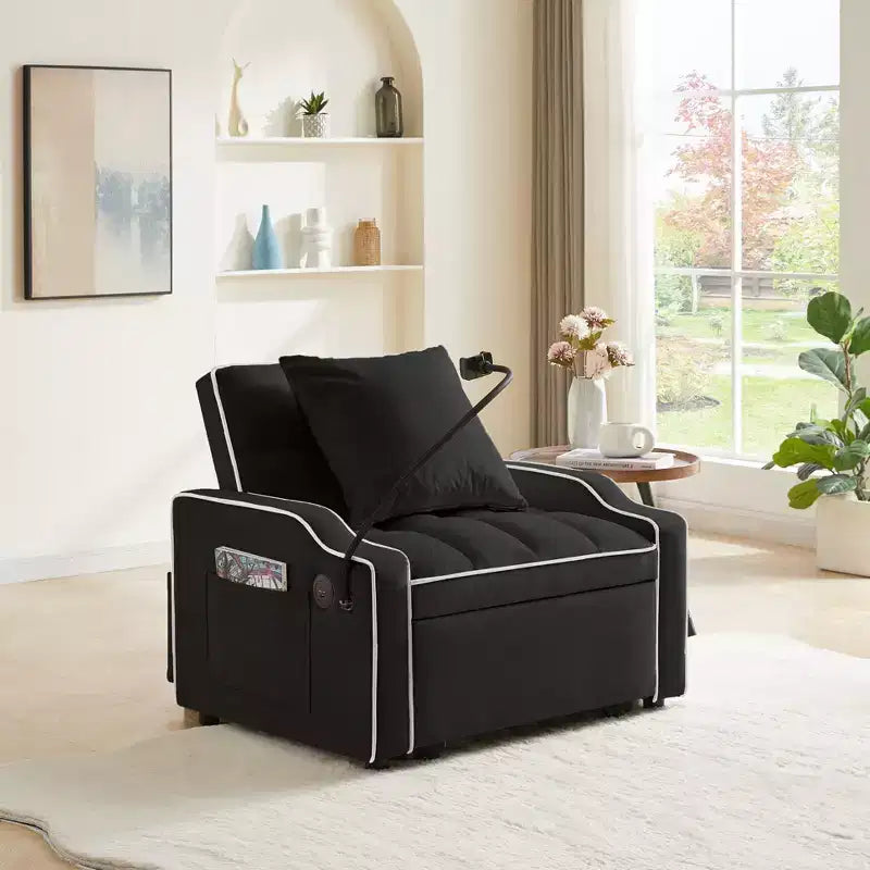 Fauteuil convertible 3-en-1, Canapé-lit avec dossier réglable, support de téléphone, USB et Type-C - ModernLuxe