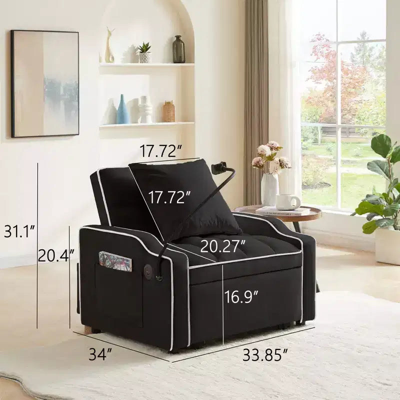 Fauteuil convertible 3-en-1, Canapé-lit avec dossier réglable, support de téléphone, USB et Type-C - ModernLuxe