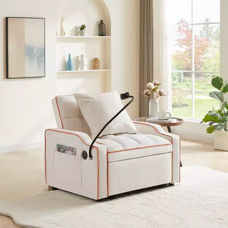 Fauteuil convertible 3-en-1, Canapé-lit avec dossier réglable, support de téléphone, USB et Type-C - ModernLuxe