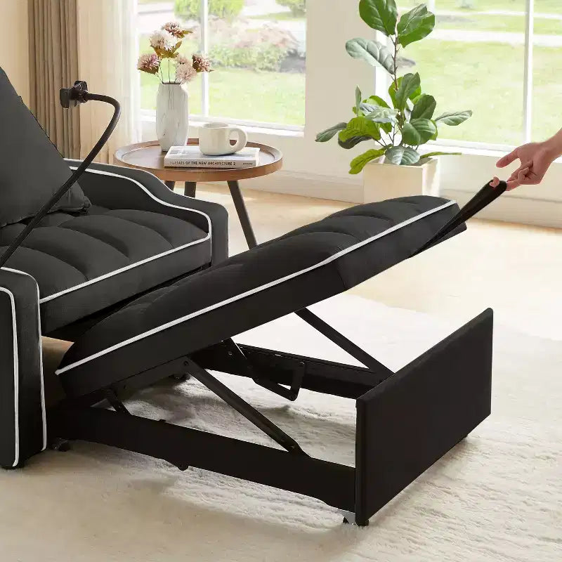 Fauteuil convertible 3-en-1, Canapé-lit avec dossier réglable, support de téléphone, USB et Type-C - ModernLuxe