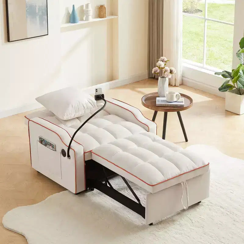 Fauteuil convertible 3-en-1, Canapé-lit avec dossier réglable, support de téléphone, USB et Type-C - ModernLuxe