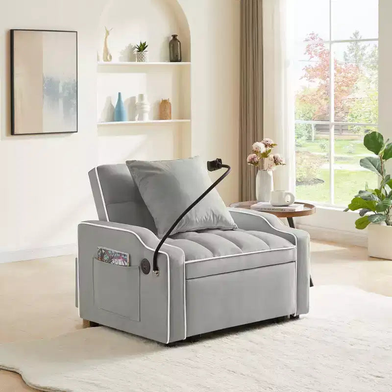 Fauteuil convertible 3-en-1, Canapé-lit avec dossier réglable, support de téléphone, USB et Type-C - ModernLuxe