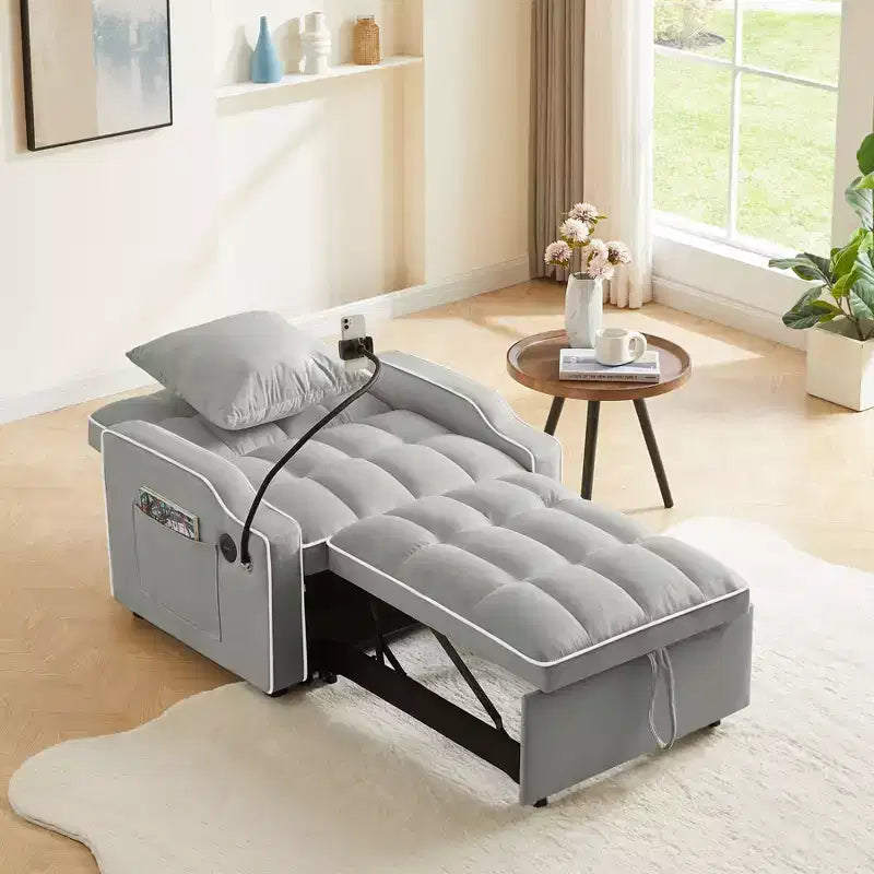 Fauteuil convertible 3-en-1, Canapé-lit avec dossier réglable, support de téléphone, USB et Type-C - ModernLuxe
